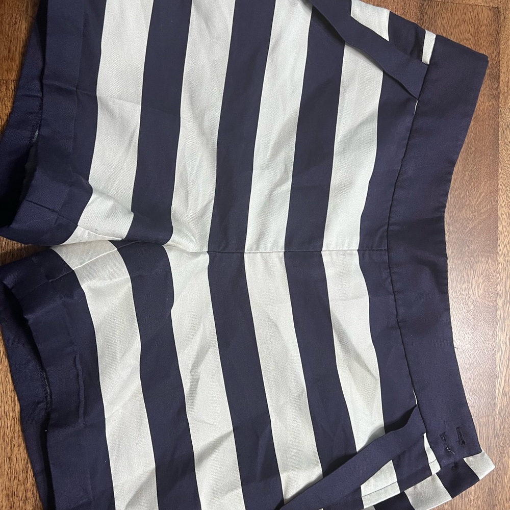 H&M Navy and White Striped High Waist Shorts